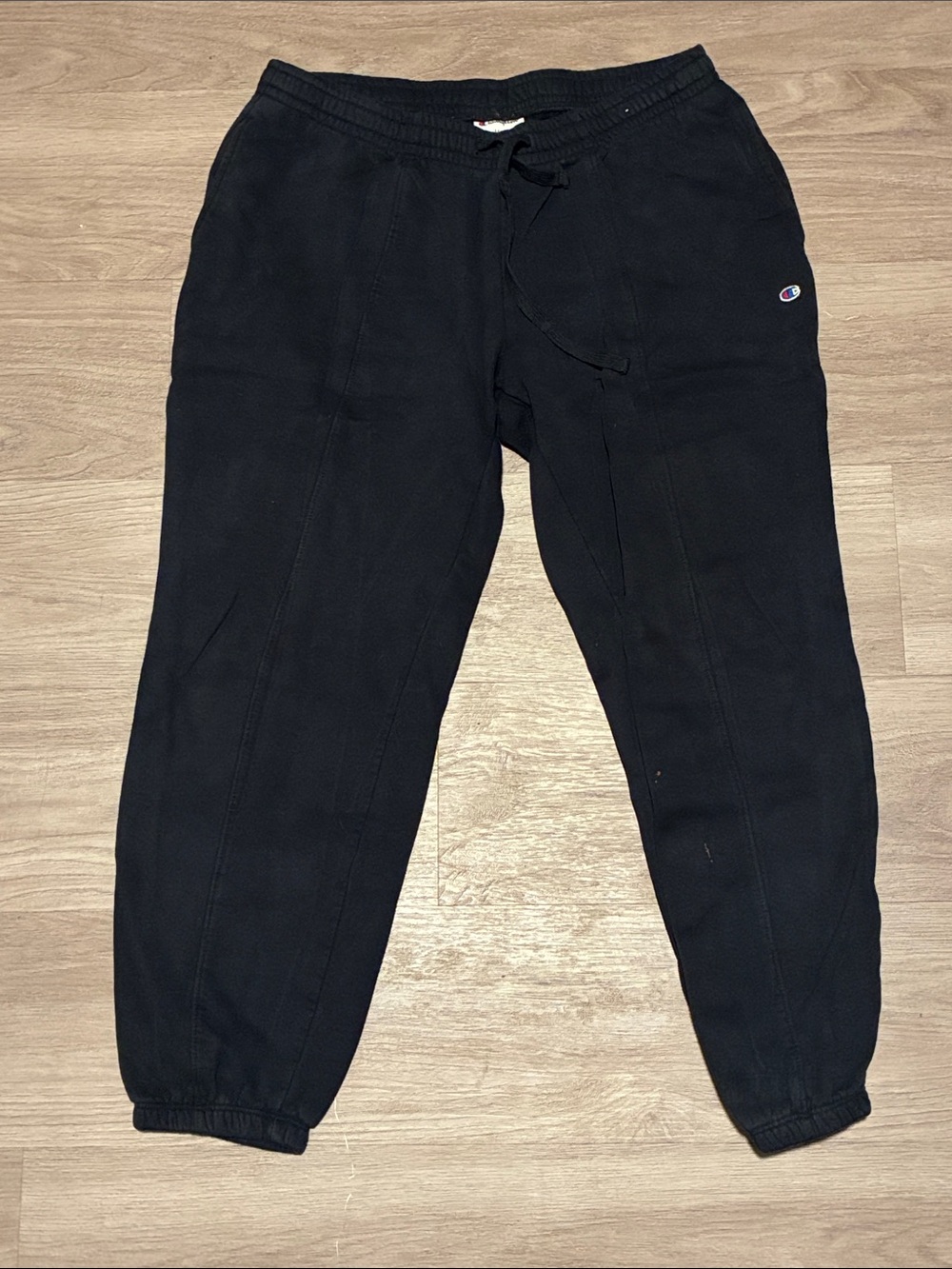 Champion Men’s Black Fleece Jogger Sweatpants Size M Logo Cuffed
